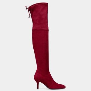 Authentic Stuart Weitzman Tiemodel Stretch Suede Over-The-Knee Boots Burgundy